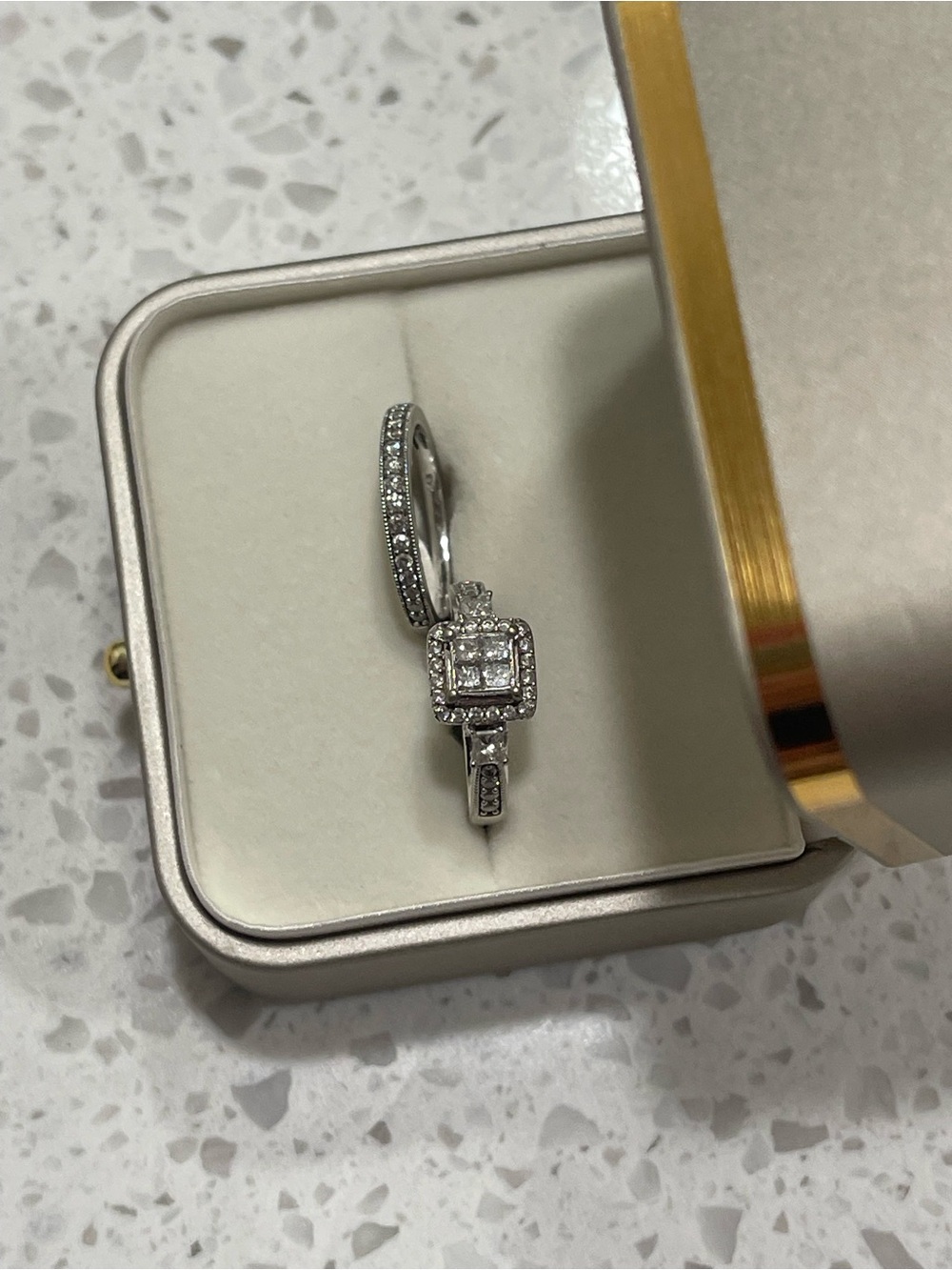 Sterling Silver Square Halo Diamond Engagement Ring - White